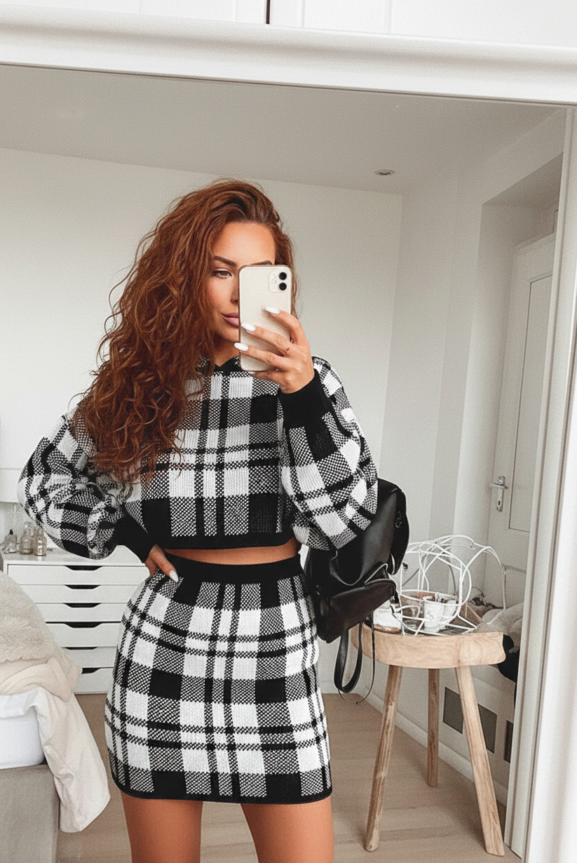 Plaid Knit Set