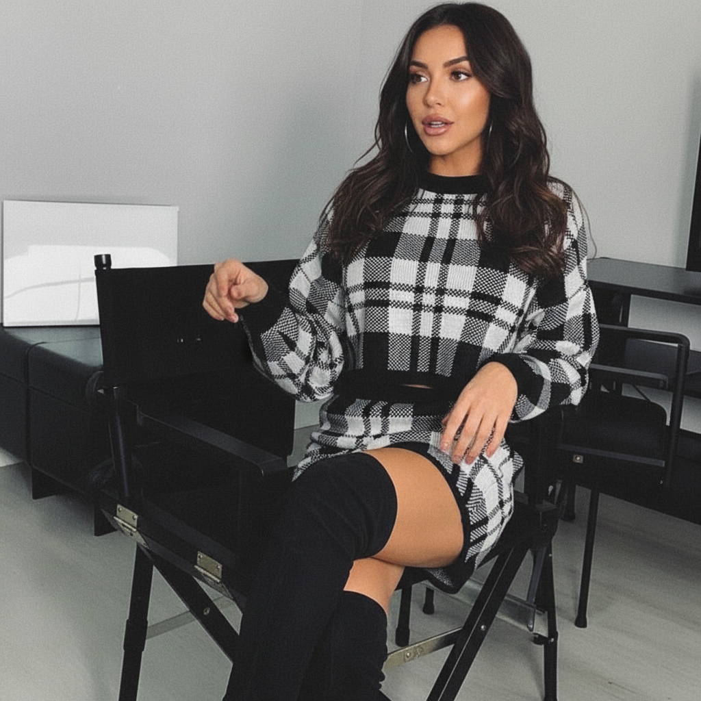 Plaid Knit Set