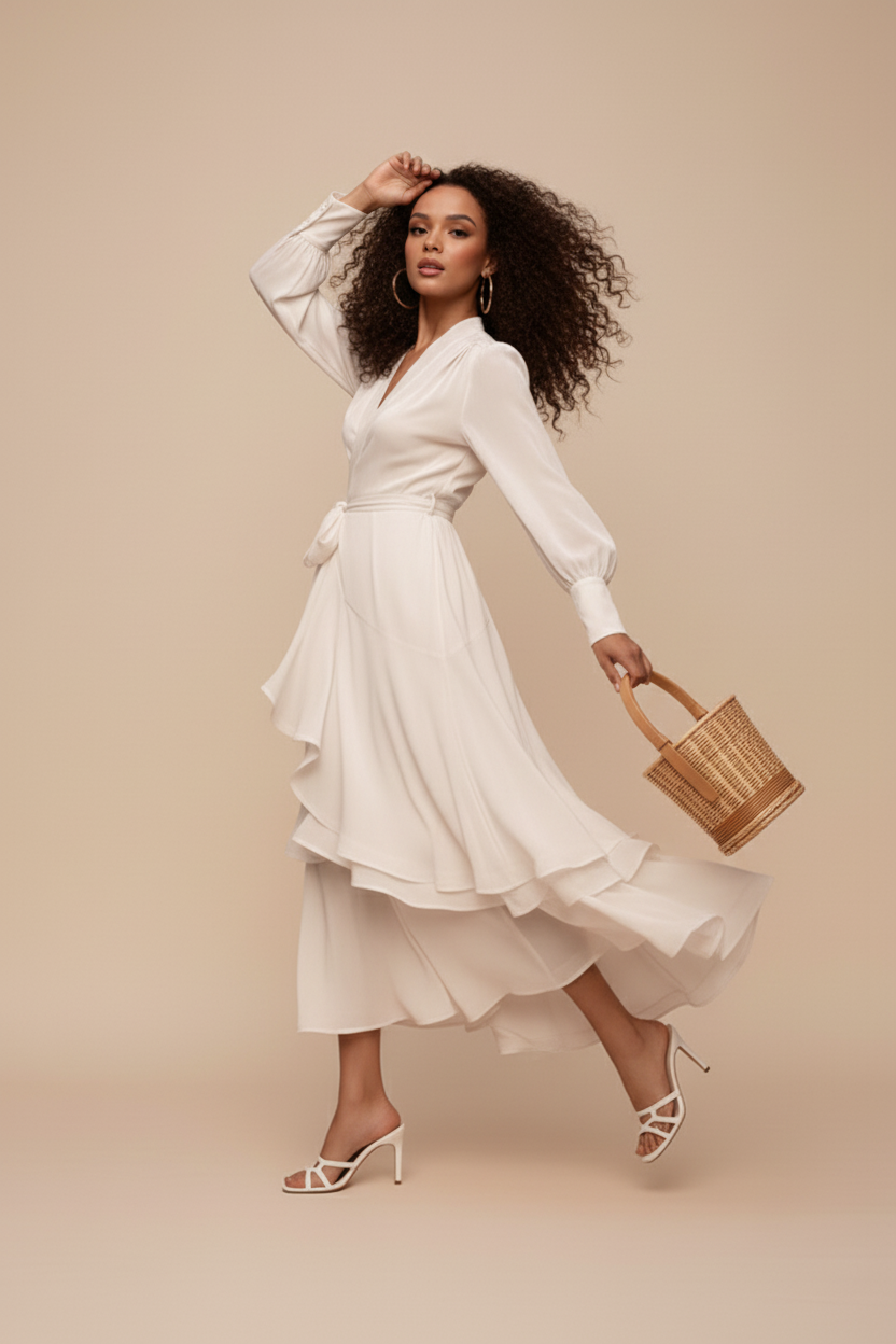 White Satin Ruffle Dress