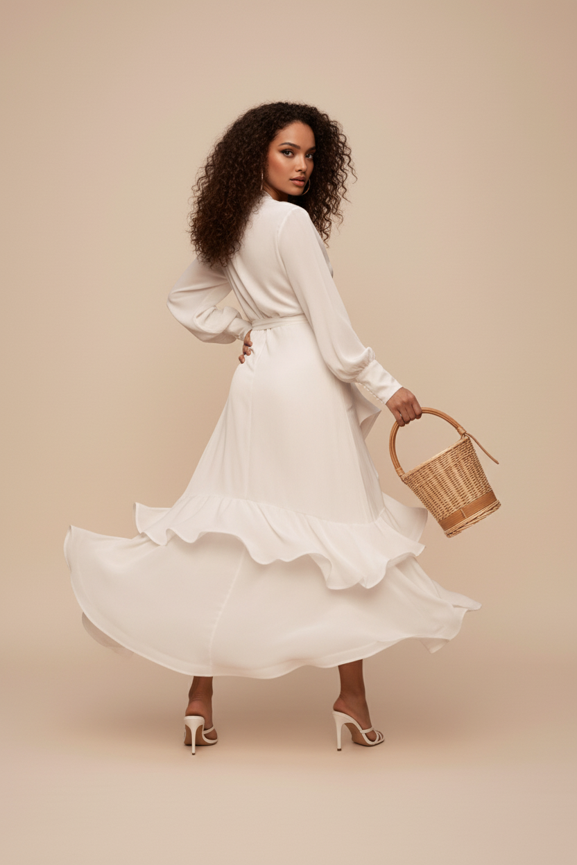 White Satin Ruffle Dress